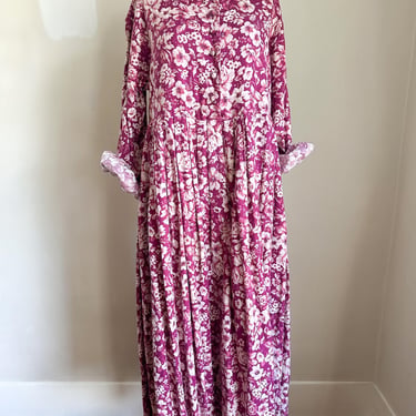 Vintage 1980s Laura Ashely Pink Floral Dress / M 
