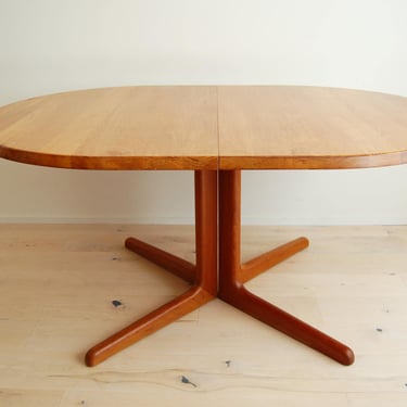 Mid Century Modern Solid Teak Expandable Oval Dining Table with One Leaf by Sun Furniture 