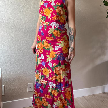90s Pink Floral Maxi Dress 90s Floral Dress Vintage Pink Maxi Dress 90s Floral Summer Dress 90s Sundress Vintage CDC Dress Pink Floral Maxi 