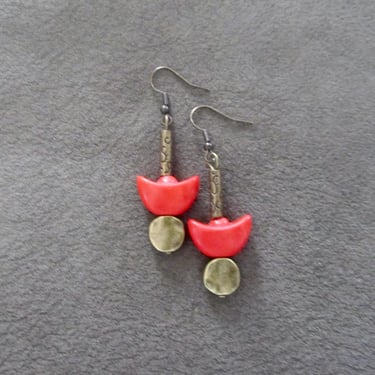 Unique orange howlite and bronze earrings 