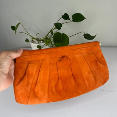 Goodness Me! - Vintage 1990s Charles Jourdan Pumpkin Orange Nubuck Suede Leather Clutch Purse 