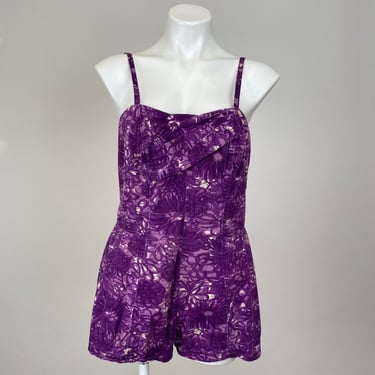 Authentic Vintage 1950s one piece Designer Catalina Cotton Purple Floral Bathing Suit Swim Suit Pin up photo shoot Great size 