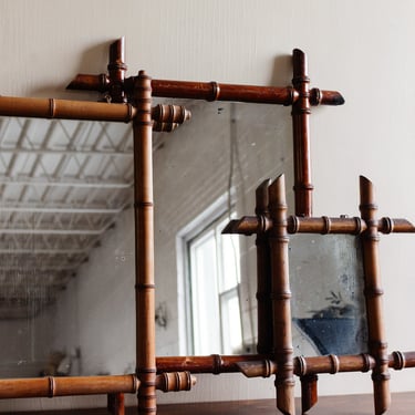 1930s french large faux bamboo mirror