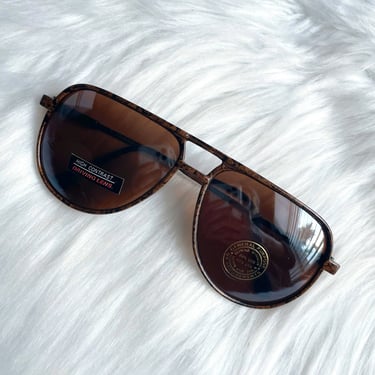 Vintage 80s Brown and Black Speckle Print Amber Aviator Sunglasses 
