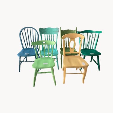 Painted chairs,dining chairs,kitchen chairs,farmhouse chairs,wood chairs, refinished chairs,six chairs,mis match colors and chairs 