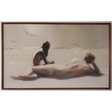 Vintage HAL SINGER Beach Scene PAINTING 25x41