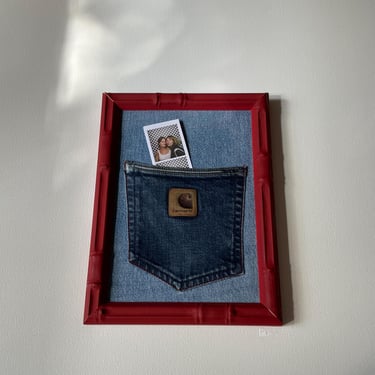 Carhart denim pocket wall decor Red frame accent for Keys or Sunglasses 