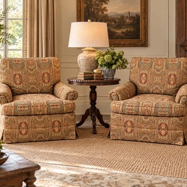 Vintage Jessica Charles Upholstered Swivel Chairs - A Pair 