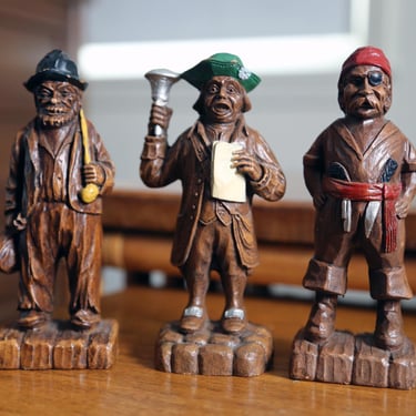 Vintage SyrocoWood Figurines – 1940s Carved Wood Look Resin – Colonial & Pirate Characters (6”) – Choose One 