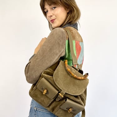 Gucci Suede Bamboo Backpack