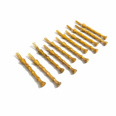Vintage Golden Bamboo Cocktail Forks - Set of 11 