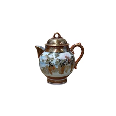 Oriental Orange Red Glaze Porcelain Art Display Teapot Scenery Graphic GB193E 