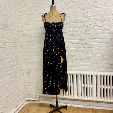 Vintage 1980s Retro Geometric Negligee Nylon Slip Dress 