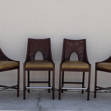 Four Matching McGuire Baker (0-362N) Barbara Barry Style Caned Counter Stools 