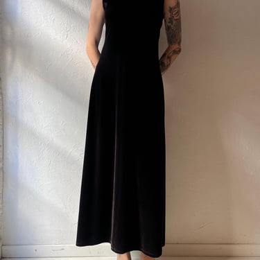 Vintage 90s 'La Belle' Brown Velvet Sleeveless Maxi Dress / Medium 