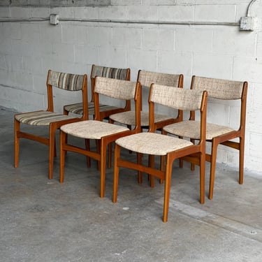 Teak Beige Dining Chairs Erik Buch Sculptural Seating Set of Six Denmark 1960s 