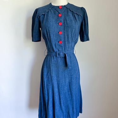 Vintage 1930s Faux Denim Dress / XS 