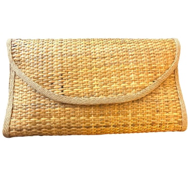 Vintage rattan woven straw clutch purse 