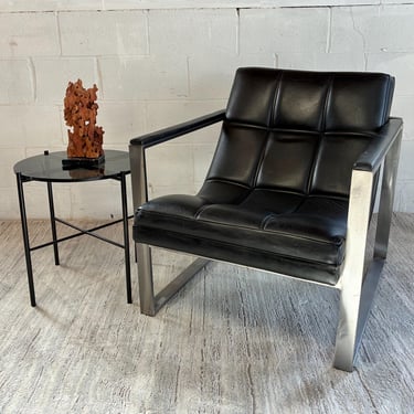 Vintage Modern Chrome & Leather Lounge Chair – Mid Century Modern Accent Chair – Bauhaus Style Tub Chair- Minimalist Living Room Seating 