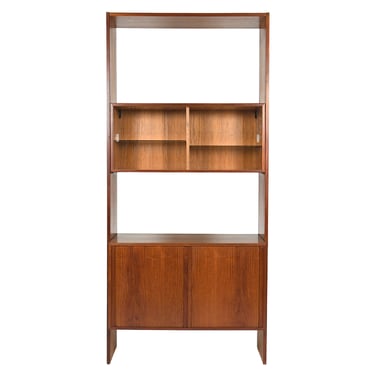 Danish Teak Single Column Modular Wall Unit | Room Divider w Tambour Doors