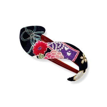 Satomi clip, Japanese hair clip, Retro style hair clip, hair claw, S shape clip, kimono hair clip, black hair claw, Japanese vintage print 
