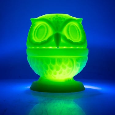 Vintage Owl Fairy Lamp Candleholder, Custard Glass, Uranium Glass 
