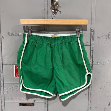 True Vintage 70s Velva Sheen Brand Kelly Green Camp Tahigwa Sellout Elastic Athletic Gym Shorts Medium 