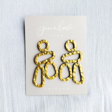 Cutout Dangle Earrings in hammered gold | Polymer Clay and Resin Statement Earrings Nickel Free Hypoallergenic Posts, Lightweight Jewelry 