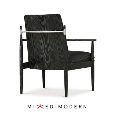 Danish Modern Ebonized Black Cerused Lounge Chair 