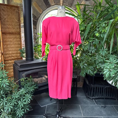 Vintage 1980s Pink Open Back Batwing Dress Susan Roselli for Vijack, 