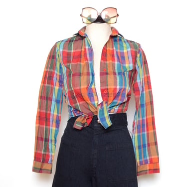 Vintage 70's LEVI'S Plaid Print Button Up Shirt Sz XS 