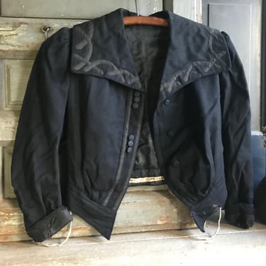 1800s French Black Wool Brocade Jacket, Victorian Era, Dress Bodice, Historical Period Clothing, Damages 