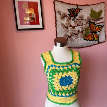 70s Handmade Colorful Crochet Top fits Xs/S by cherba