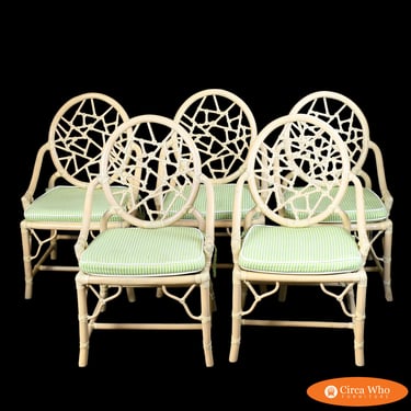 Set of 5 Ice Crackle Blonde Rattan Dining Chairs
