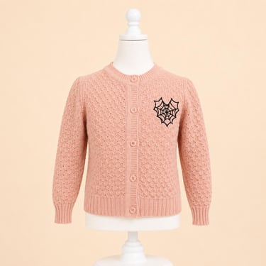 Girls Pink Spider Web Cardigan | Boutique Girls Button-Up Cardigan | Vintage Style Kids Sweater | Soft Pink Knit Cardigan 