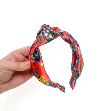 Tropical Satin Headband - Red / Green / Teal / Yellow  - tie wrap / Floral / Vacation / satin / printed / paisley wallpaper 