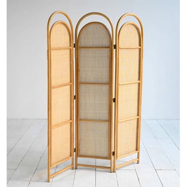 Scandinavian Bamboo & Rattan Folding Screen Room Divider, 3 Panel Mid Century Modern Partition, Vintage Woven Privacy Screen 