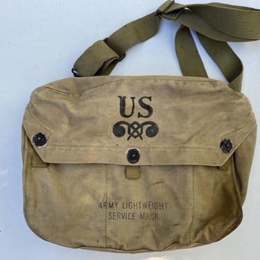 WWII US Army Gas Mask Canvas Shoulder Bag, Distressed And Stained Tote, Repurpose 