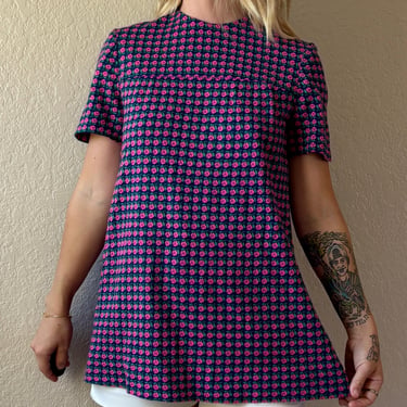 60s Mod Tunic Dress 60s Ultra Mini Dress Vintage Tunic Dress 60s Rose Pattern Tunic Mini Dress Vintage Floral Mini Dress 