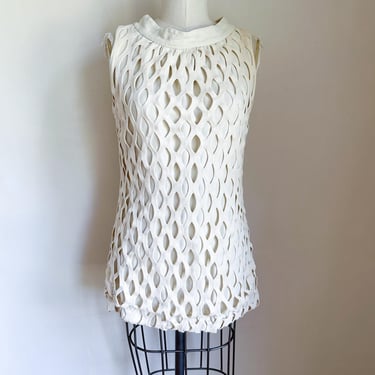 Vintage 1960s Cut Out / Netting Mini Dress / Tunic // M 