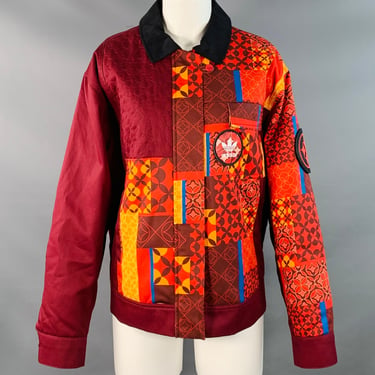ADIDAS Size M Burgundy Multi Color Cotton Patchwork Zip Up Jacket