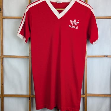 Vintage 70s Adidas V-Neck Cut Sports Tee - Medium 