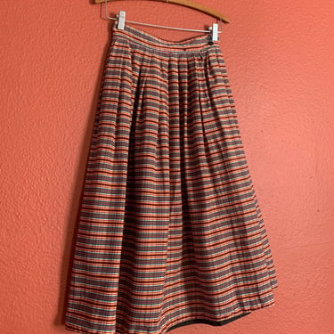 MCM 1950s Plaid Cotton Skirt: Handmade Reversible Novelty Print, Waist 30