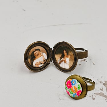 Flower Locket Ring, Personalized Photo Gift, Retro Floral Jewelry, Flower Choice 