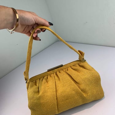Cool Elegance - Vintage 1950s Ingber Mustard Yellow Tweed Pouch Handbag Purse 