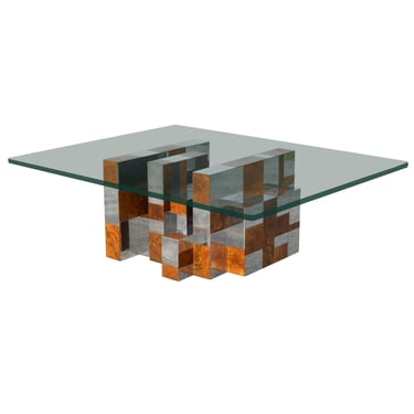 Paul Evans for Directional 8-Layer Cityscape Coffee Table in Chrome & Burl