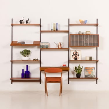 Kai Kristiansen 3 bay teak wall unit with desk, Denmark, 1960s 