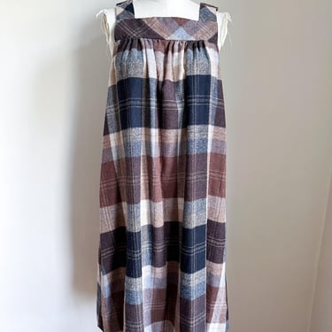 Vintage 1980s Plaid Wool Jumper Dress / M 
