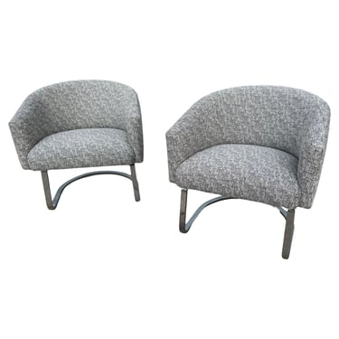 Pair of Cantilevered Barrel Lounge Chairs with Chrome Bases