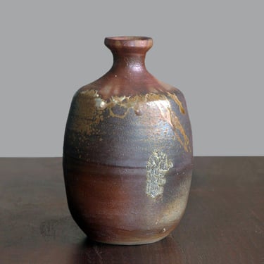 Vintage Bizen Ware Wood-Fired Sake Bottle Tokkuri | Japanese Stoneware 